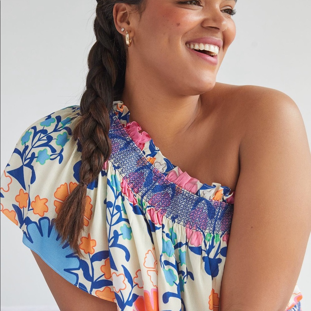 Anthro PLENTY BY TRACY REESE RUFFLED ONE-SHOULDER BLOUSE 2X